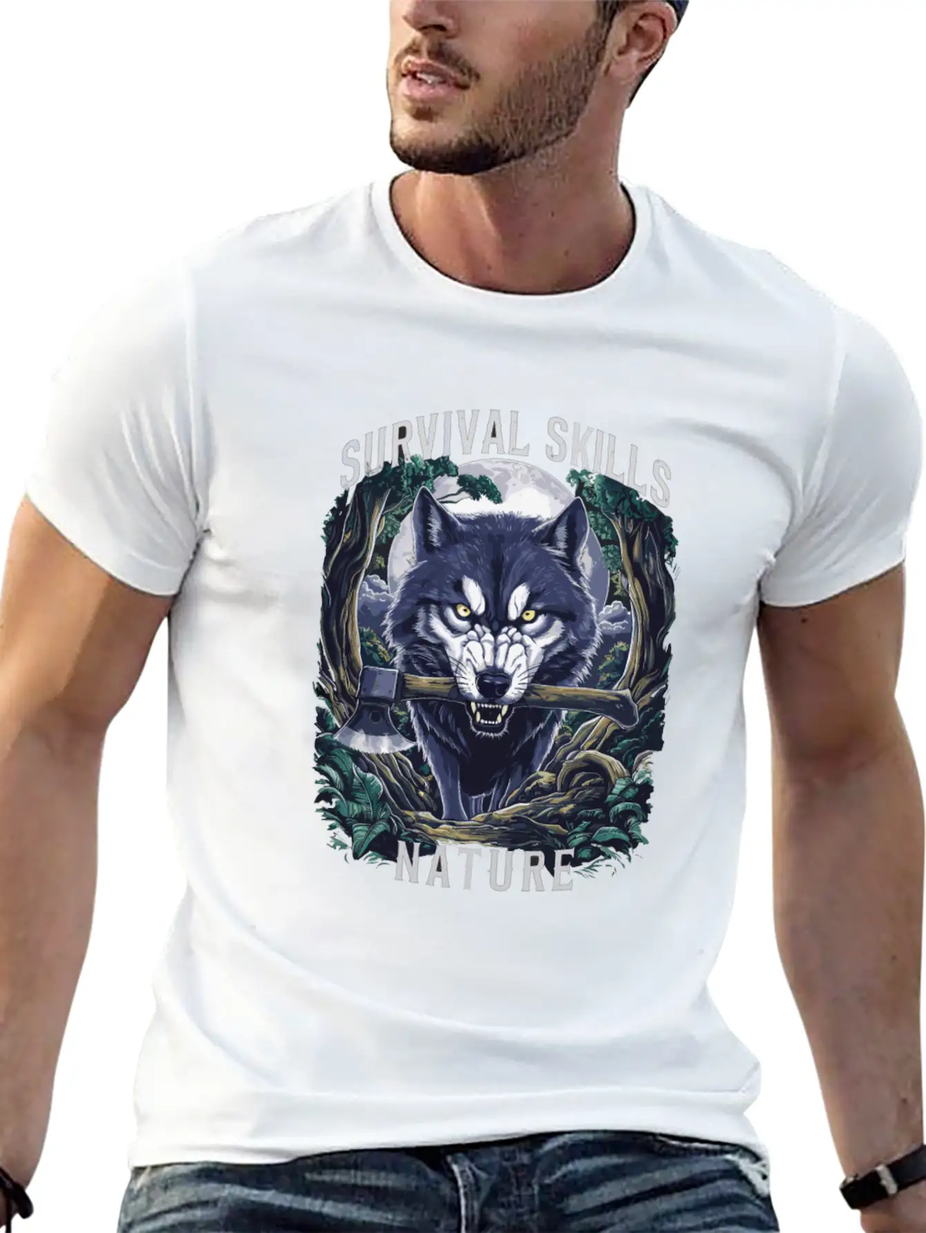 Wolf Survival Skills Nature Themed Classic Fit Graphic Tee For Daily Comfort – Unisex Cotton Shirt