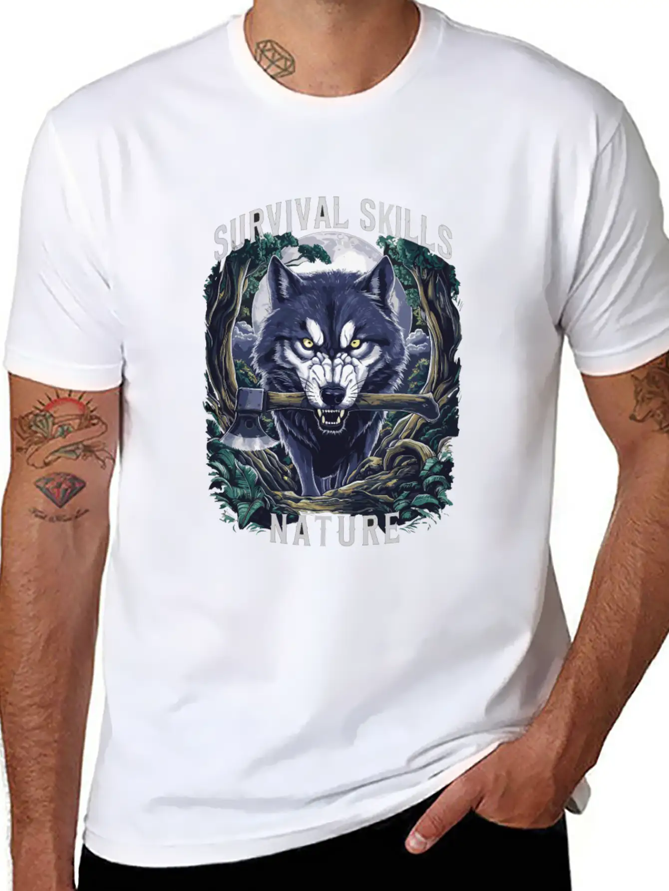 Wolf Survival Skills Nature Themed Classic Fit Graphic Tee For Daily Comfort – Unisex Cotton Shirt