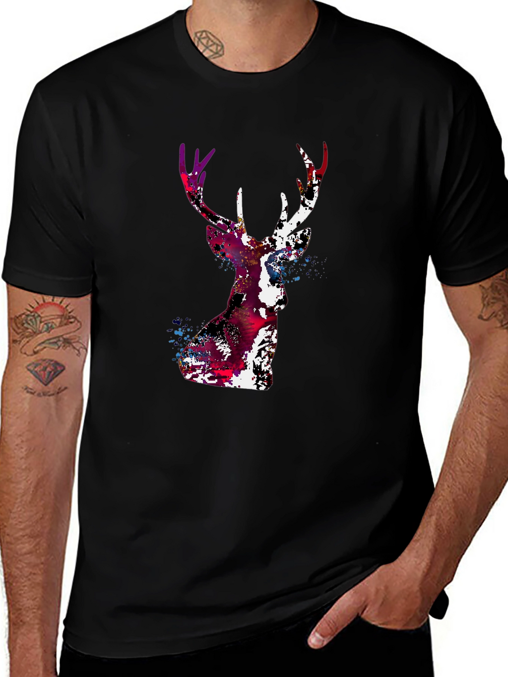 Abstract Deer Head Graphic Print T-Shirt