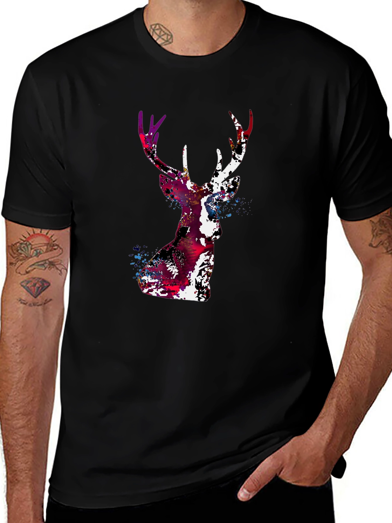 Abstract Deer Head Graphic Print T-Shirt