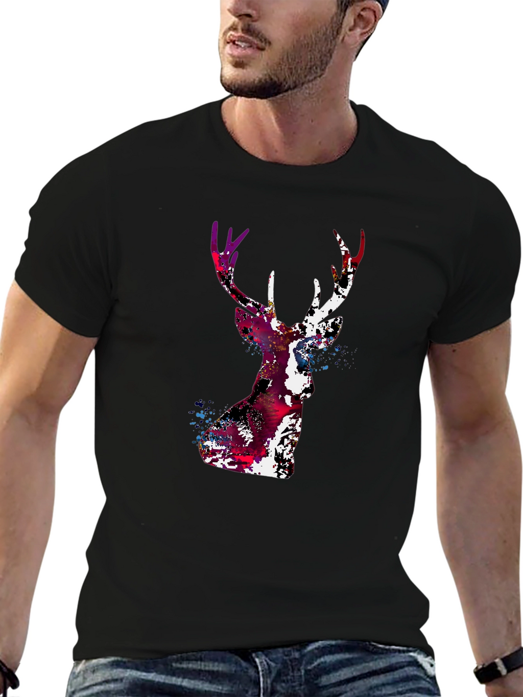 Abstract Deer Head Graphic Print T-Shirt