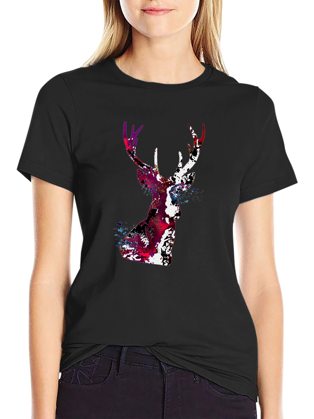 Abstract Deer Head Graphic Print T-Shirt