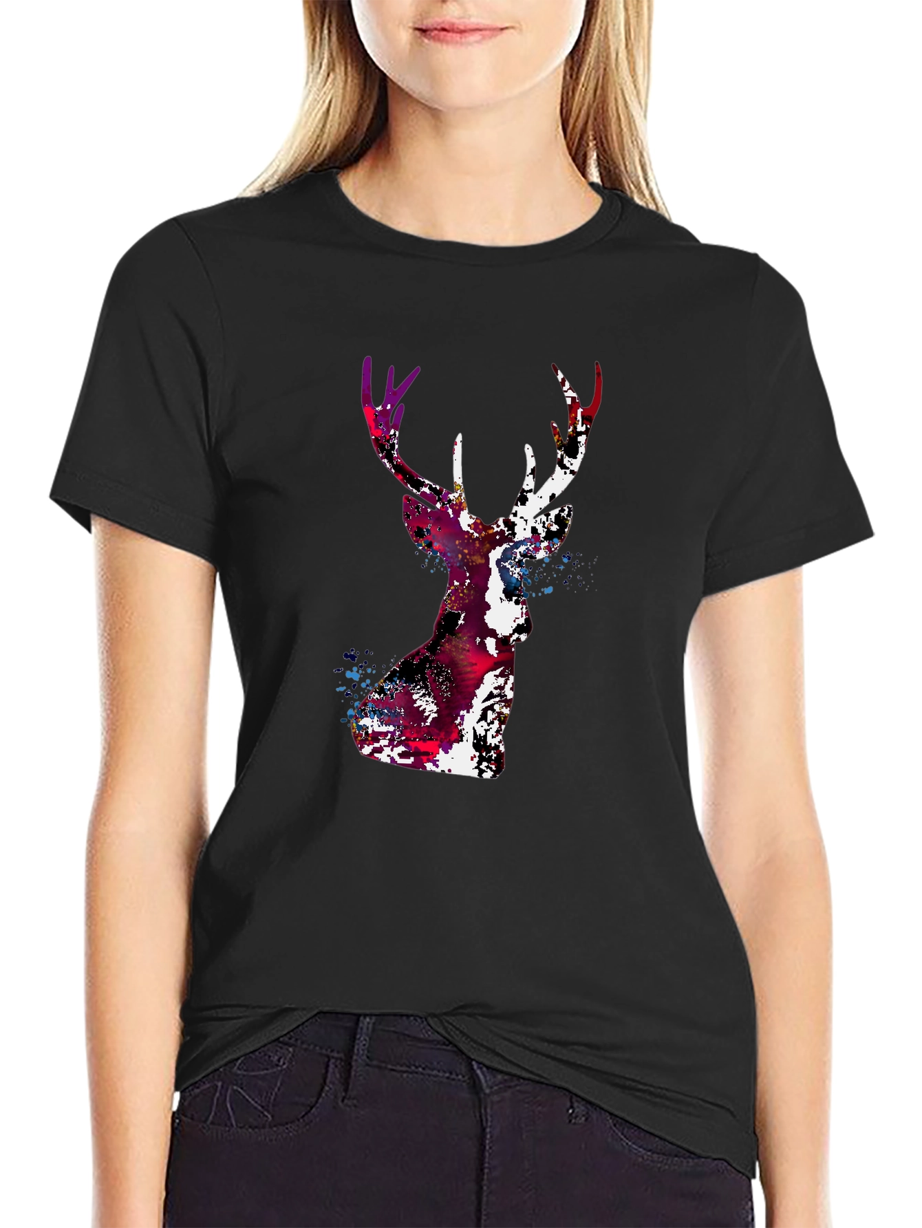 Abstract Deer Head Graphic Print T-Shirt