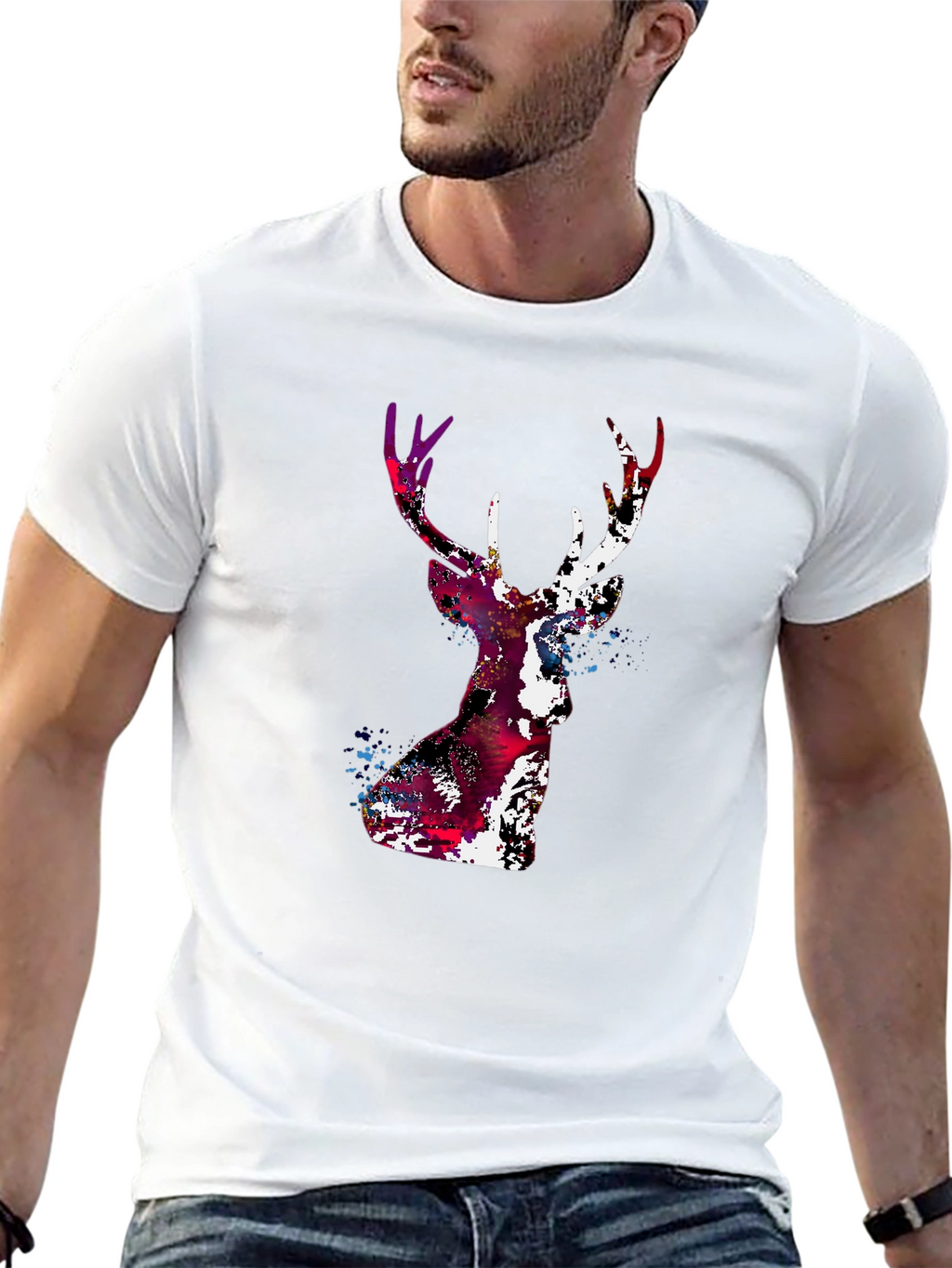 Abstract Deer Head Graphic Print T-Shirt