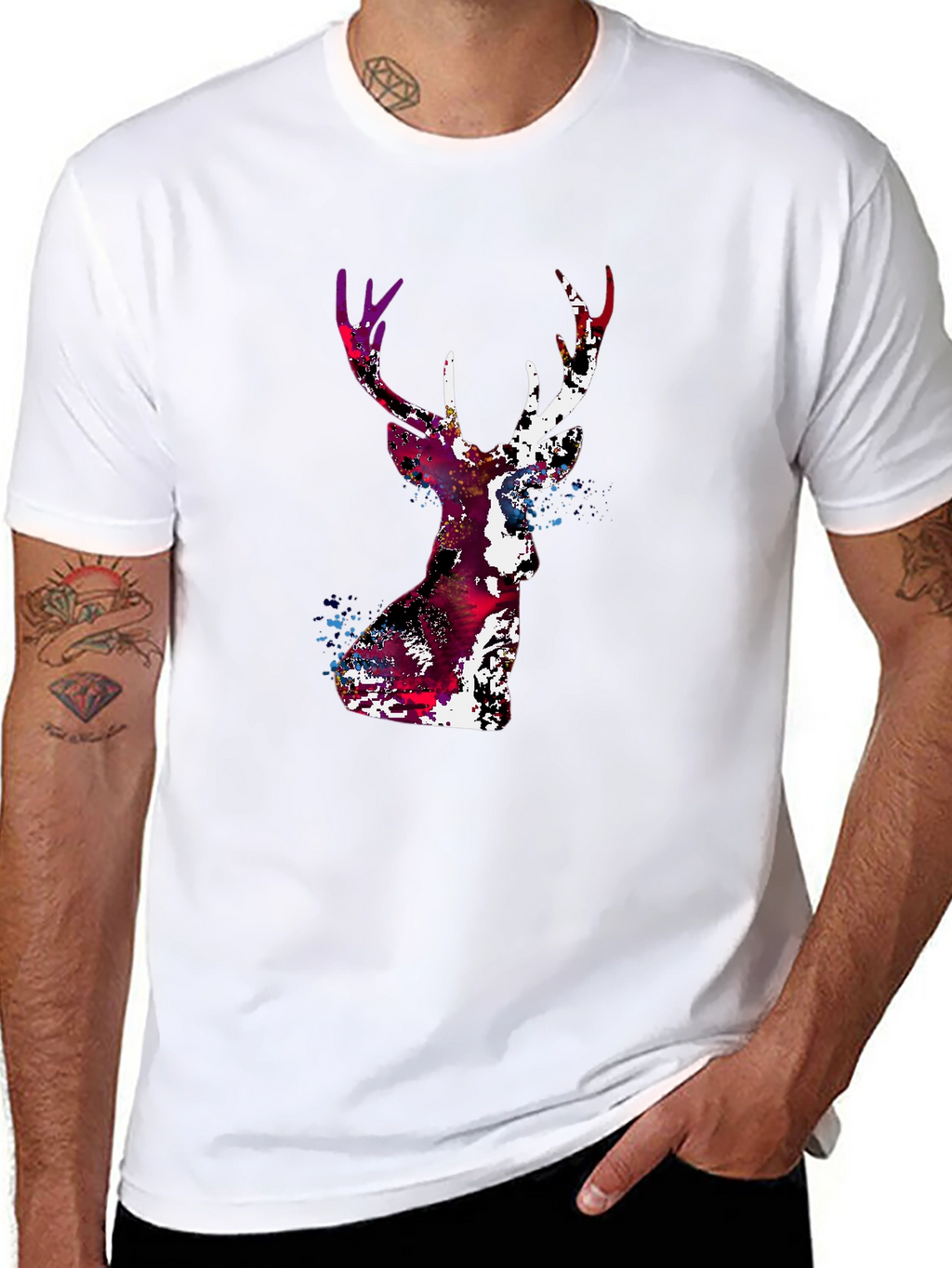Abstract Deer Head Graphic Print T-Shirt