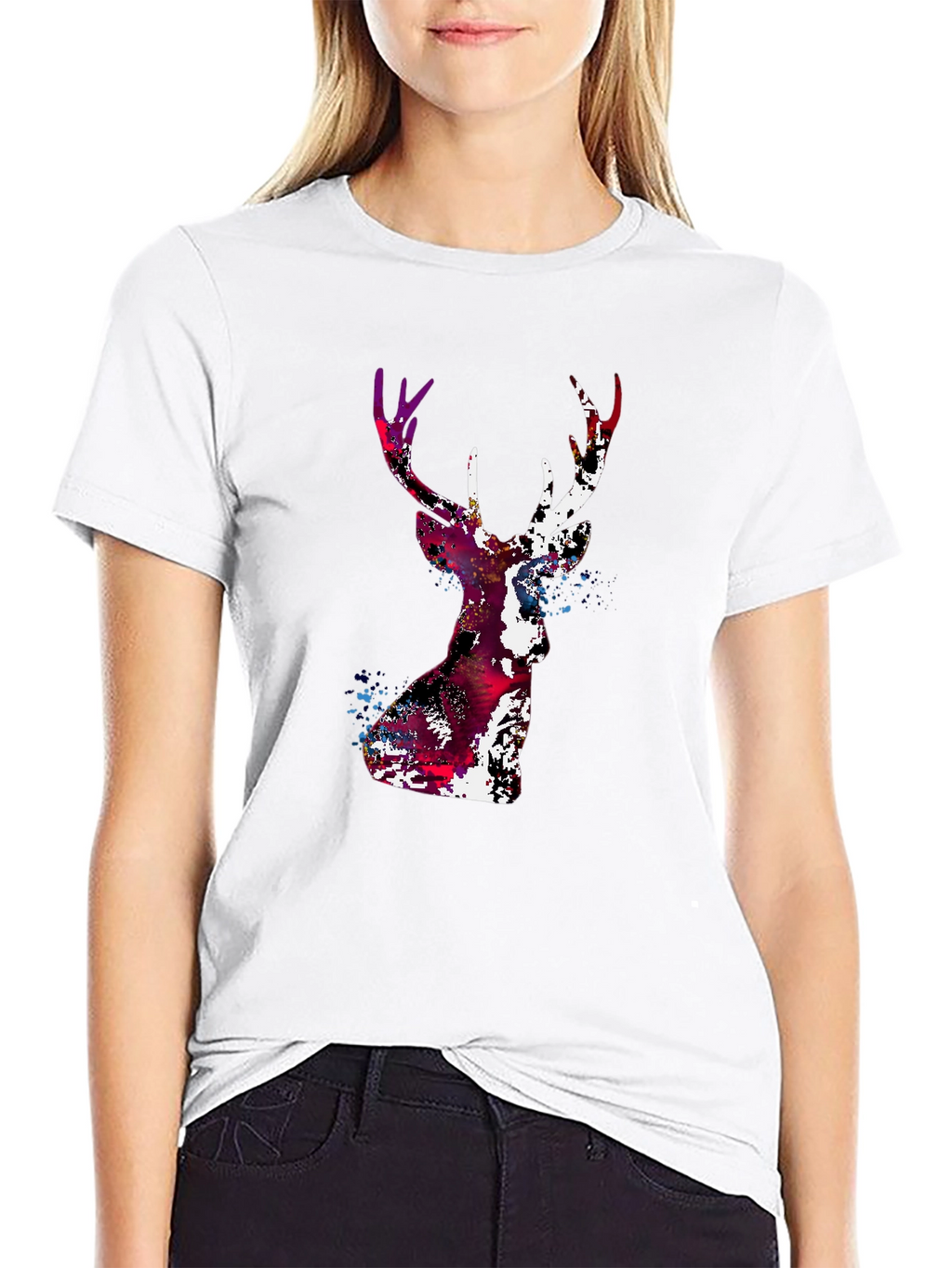 Abstract Deer Head Graphic Print T-Shirt