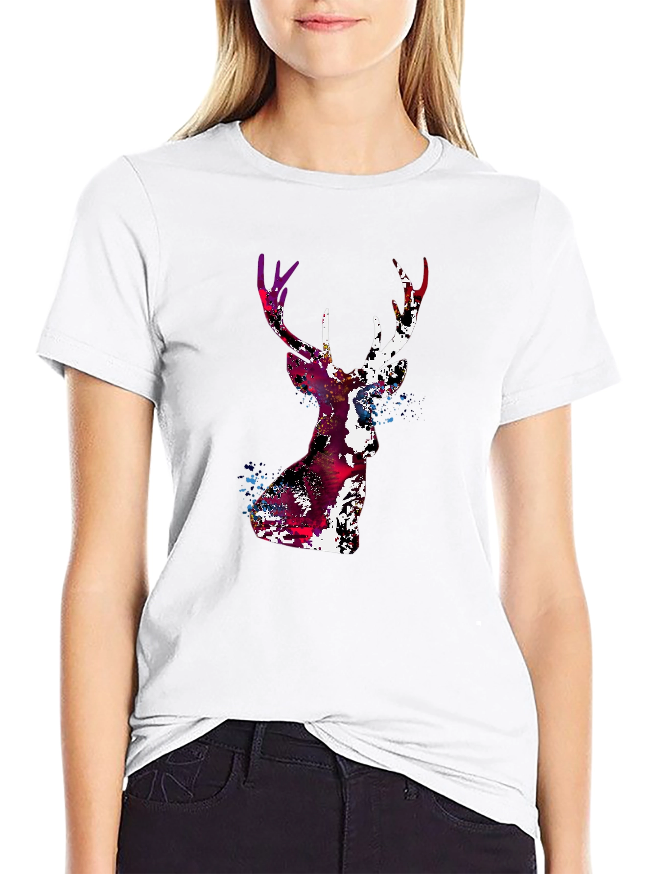 Abstract Deer Head Graphic Print T-Shirt