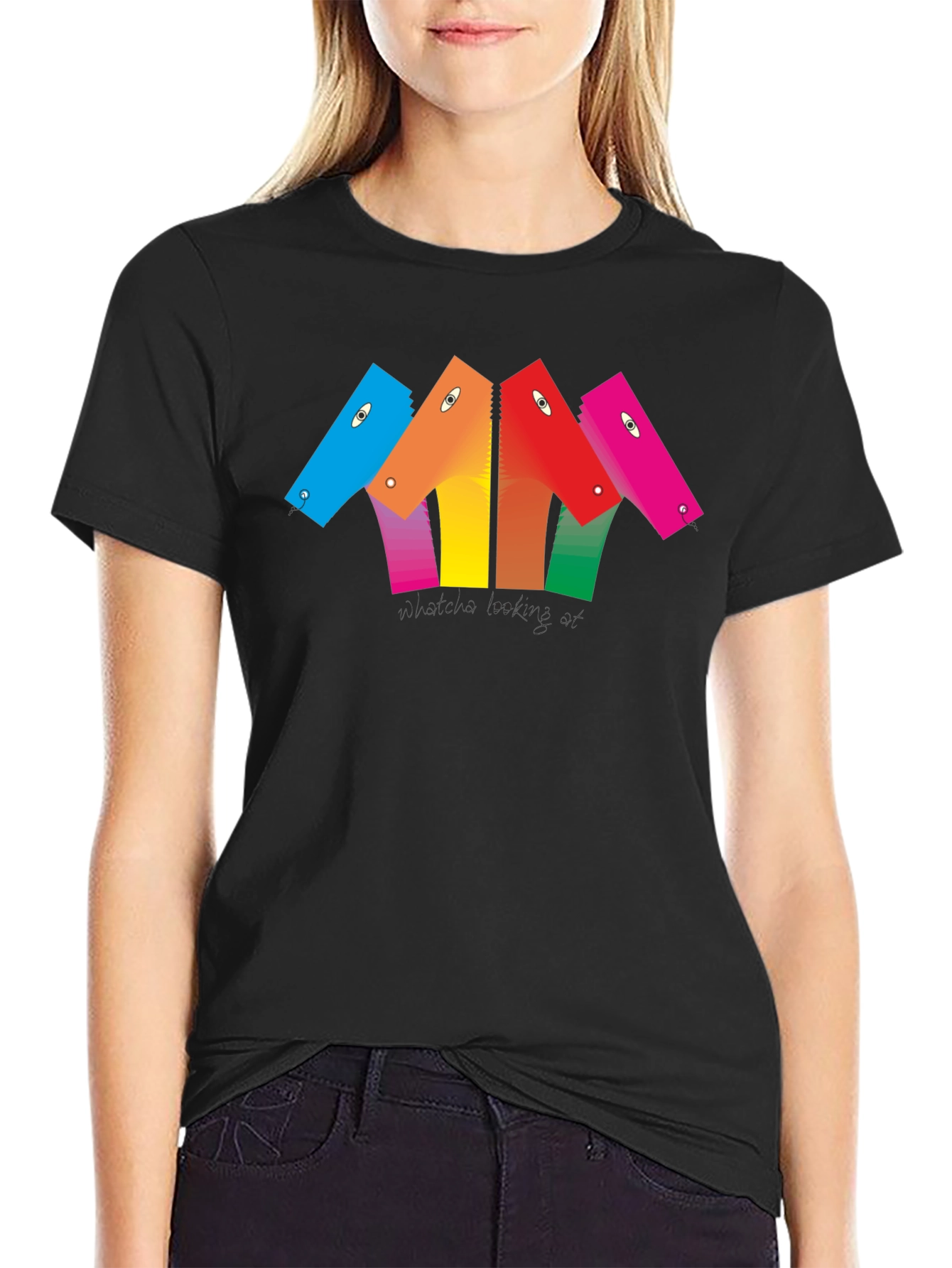 Abstract Colorful Heads Graphic T-Shirt - Unisex Black Tee
