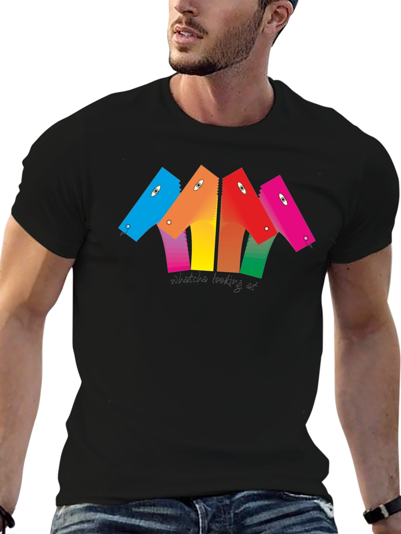 Abstract Colorful Heads Graphic T-Shirt - Unisex Black Tee