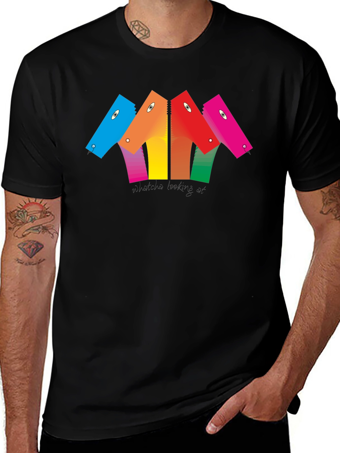 Abstract Colorful Heads Graphic T-Shirt - Unisex Black Tee