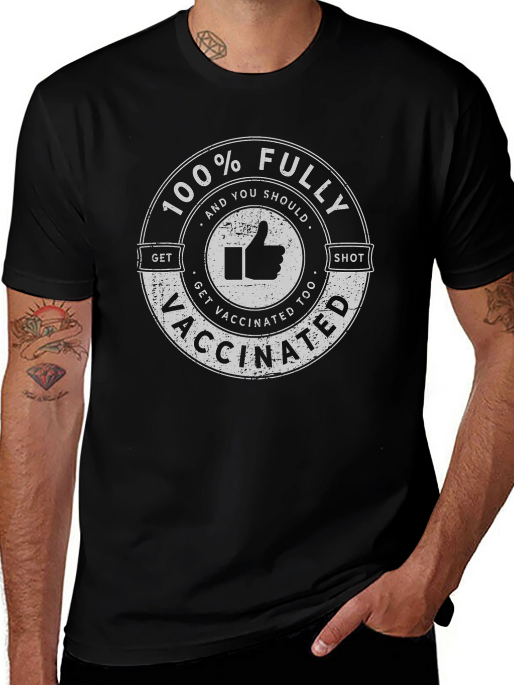 100% Fully Vaccinated Black T-Shirt