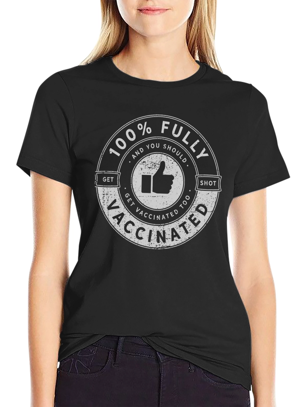 100% Fully Vaccinated Black T-Shirt