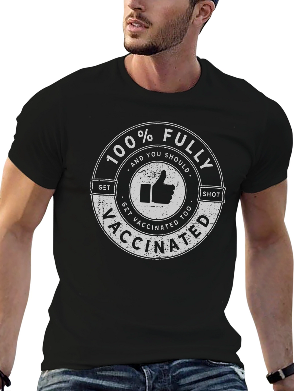 100% Fully Vaccinated Black T-Shirt