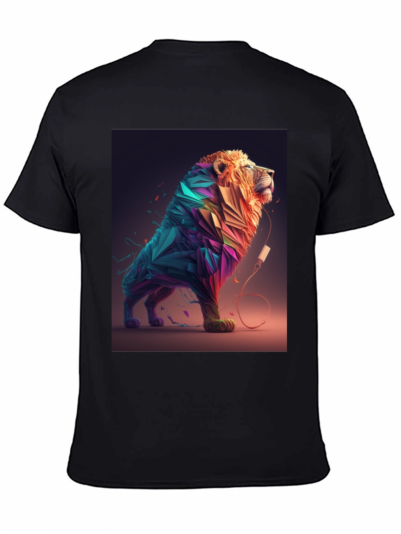 Abstract Lion Graphic Tee - Stylish Mens Black T-Shirt
