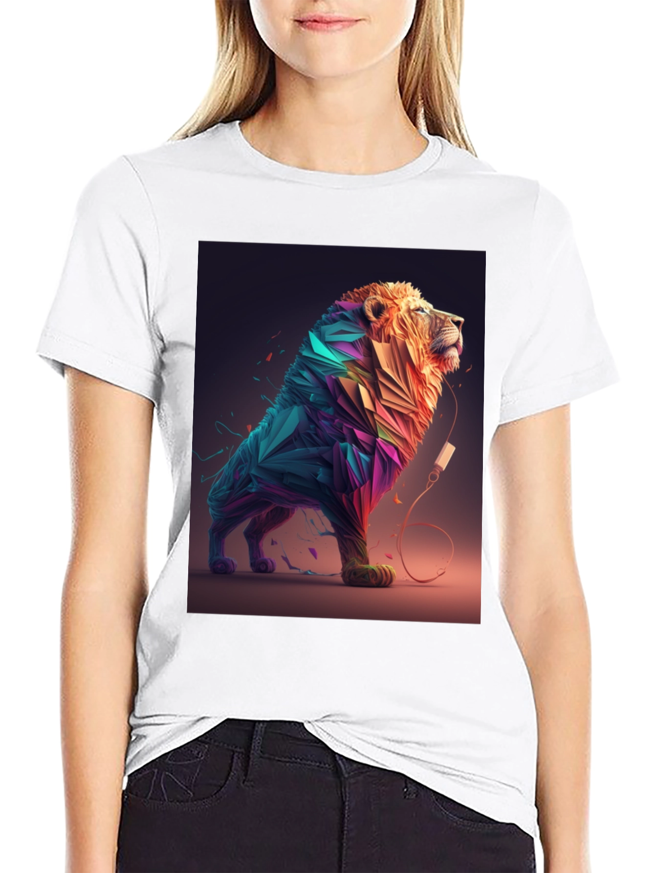 Abstract Lion Graphic Tee - Stylish Mens Black T-Shirt