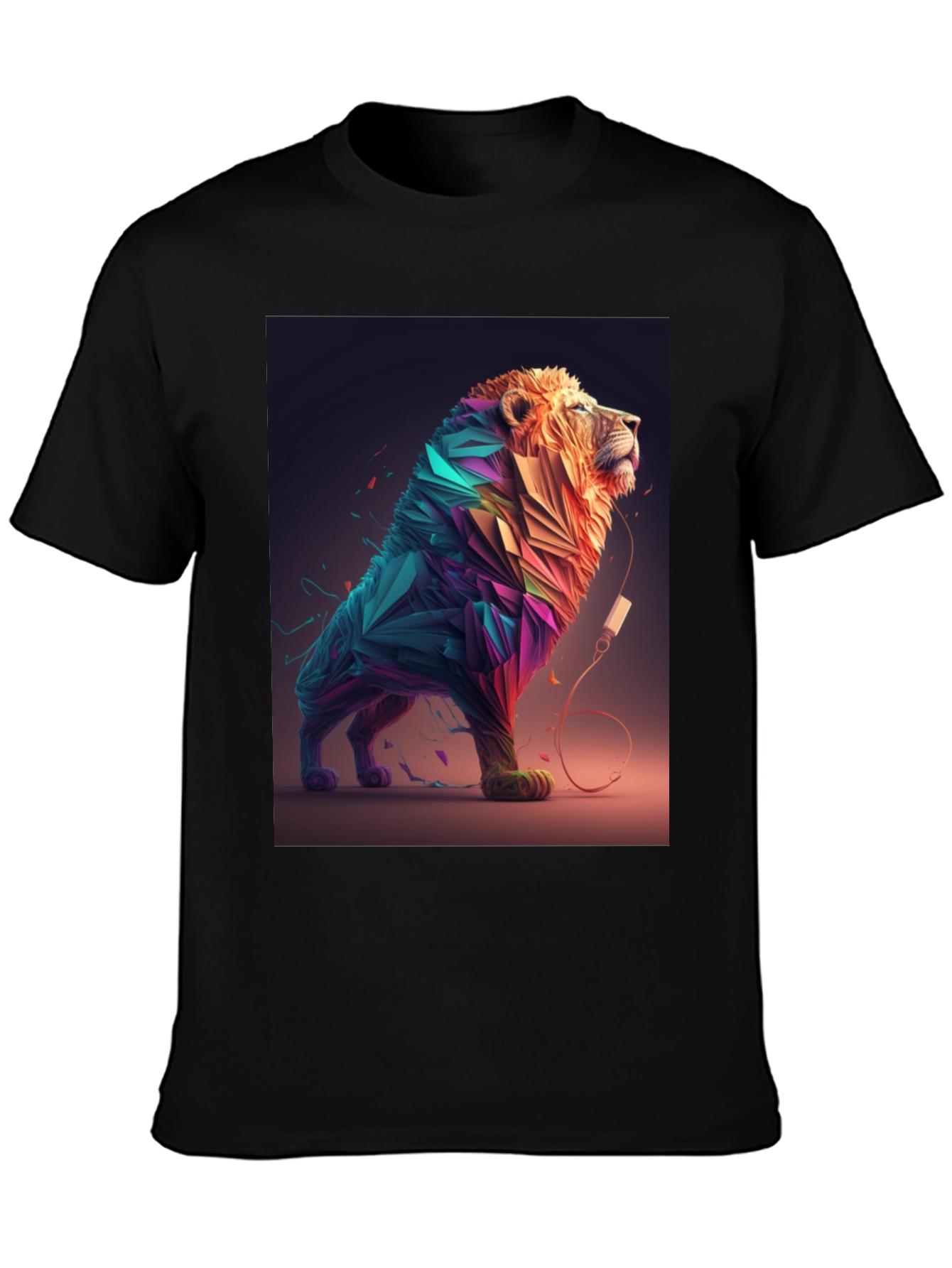 Abstract Lion Graphic Tee - Stylish Mens Black T-Shirt