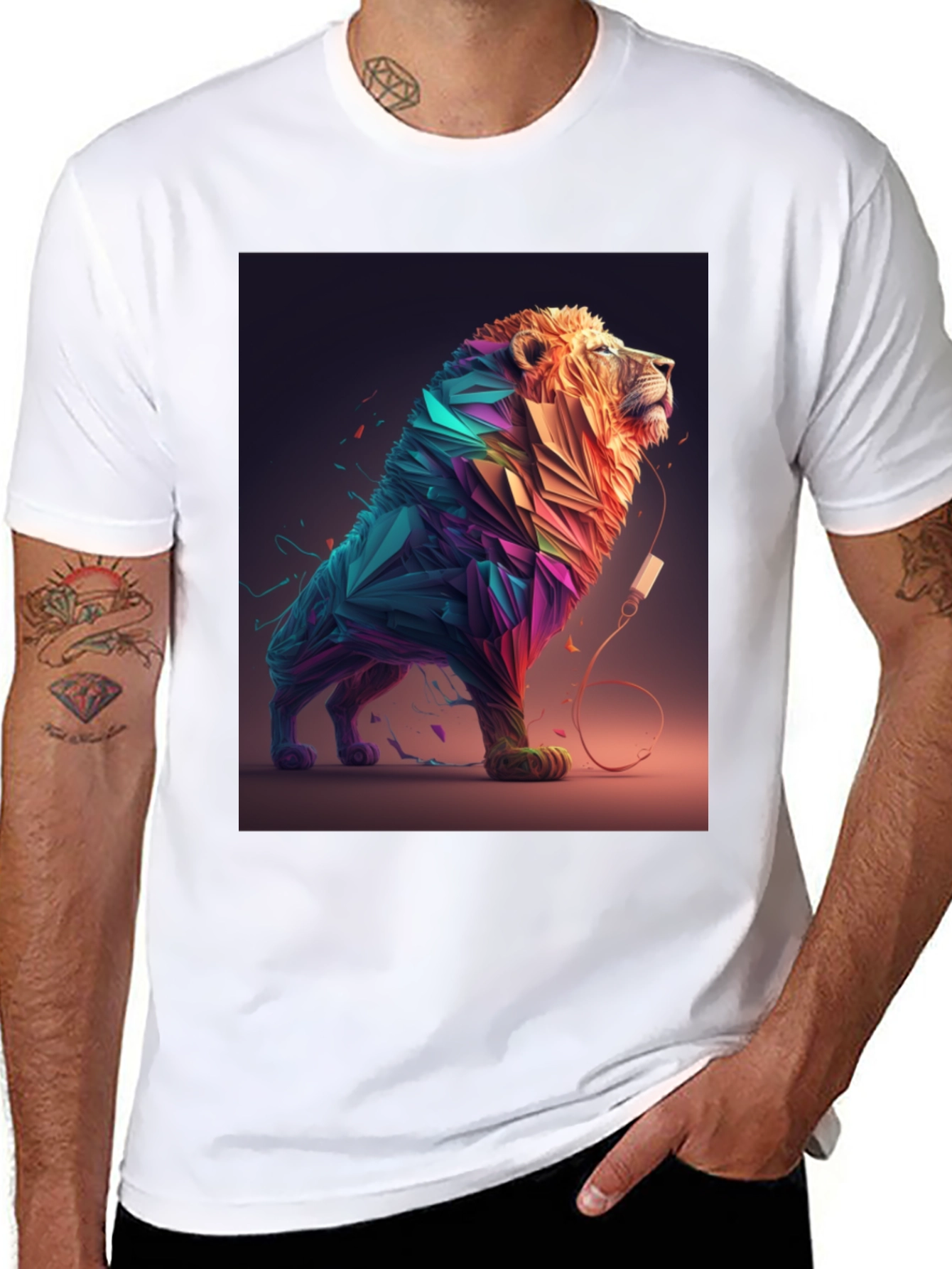 Abstract Lion Graphic Tee - Stylish Mens Black T-Shirt
