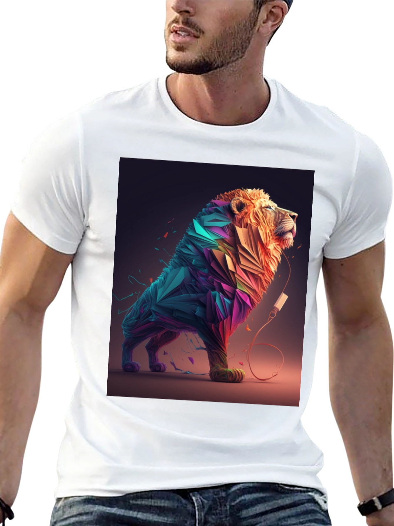 Abstract Lion Graphic Tee - Stylish Mens Black T-Shirt