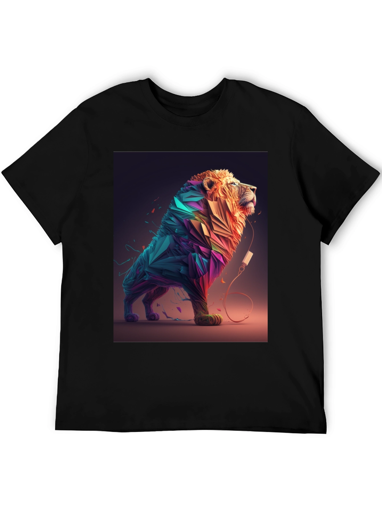 Abstract Lion Graphic Tee - Stylish Mens Black T-Shirt