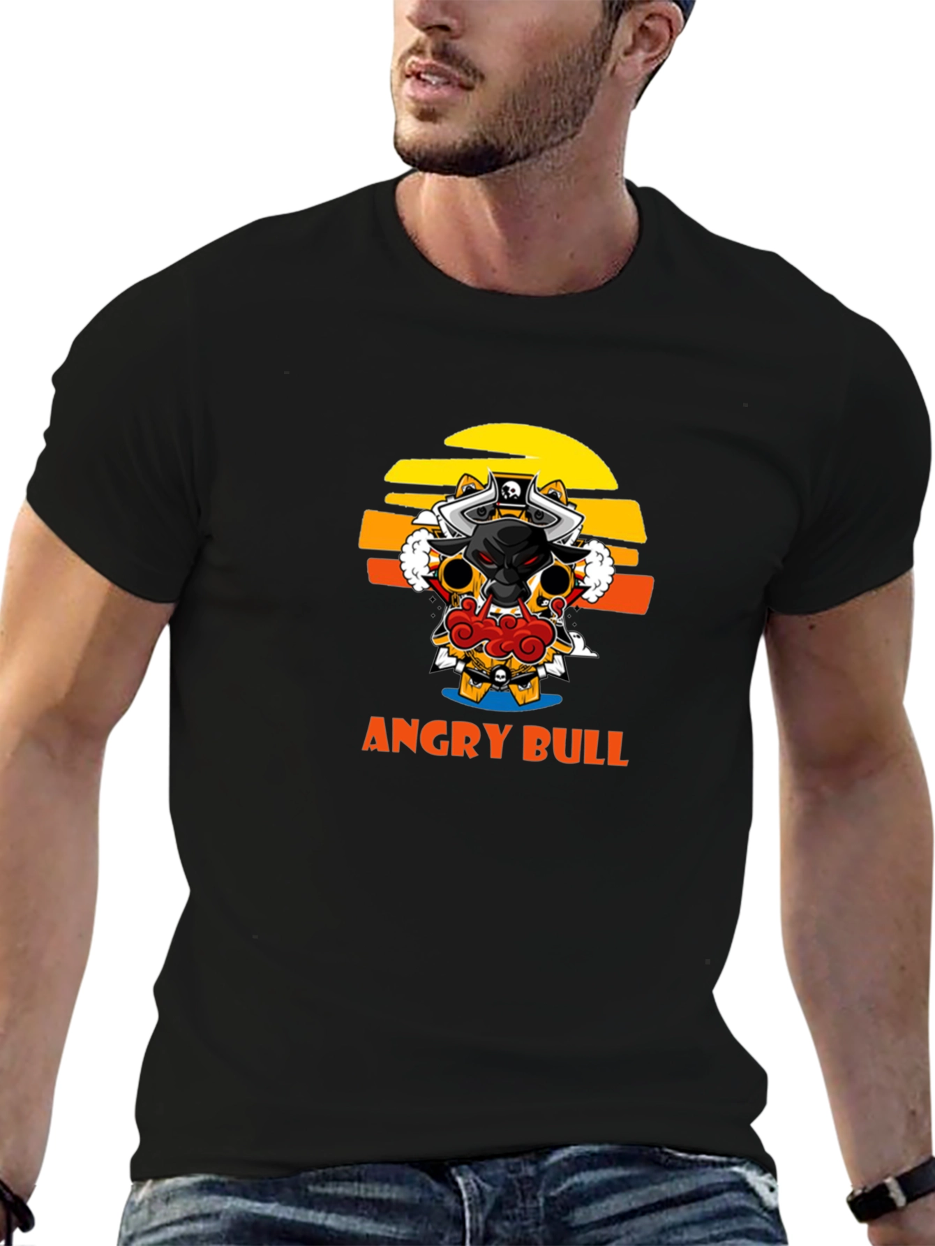 Angry Bull Graphic Tee - Black Cotton T-Shirt