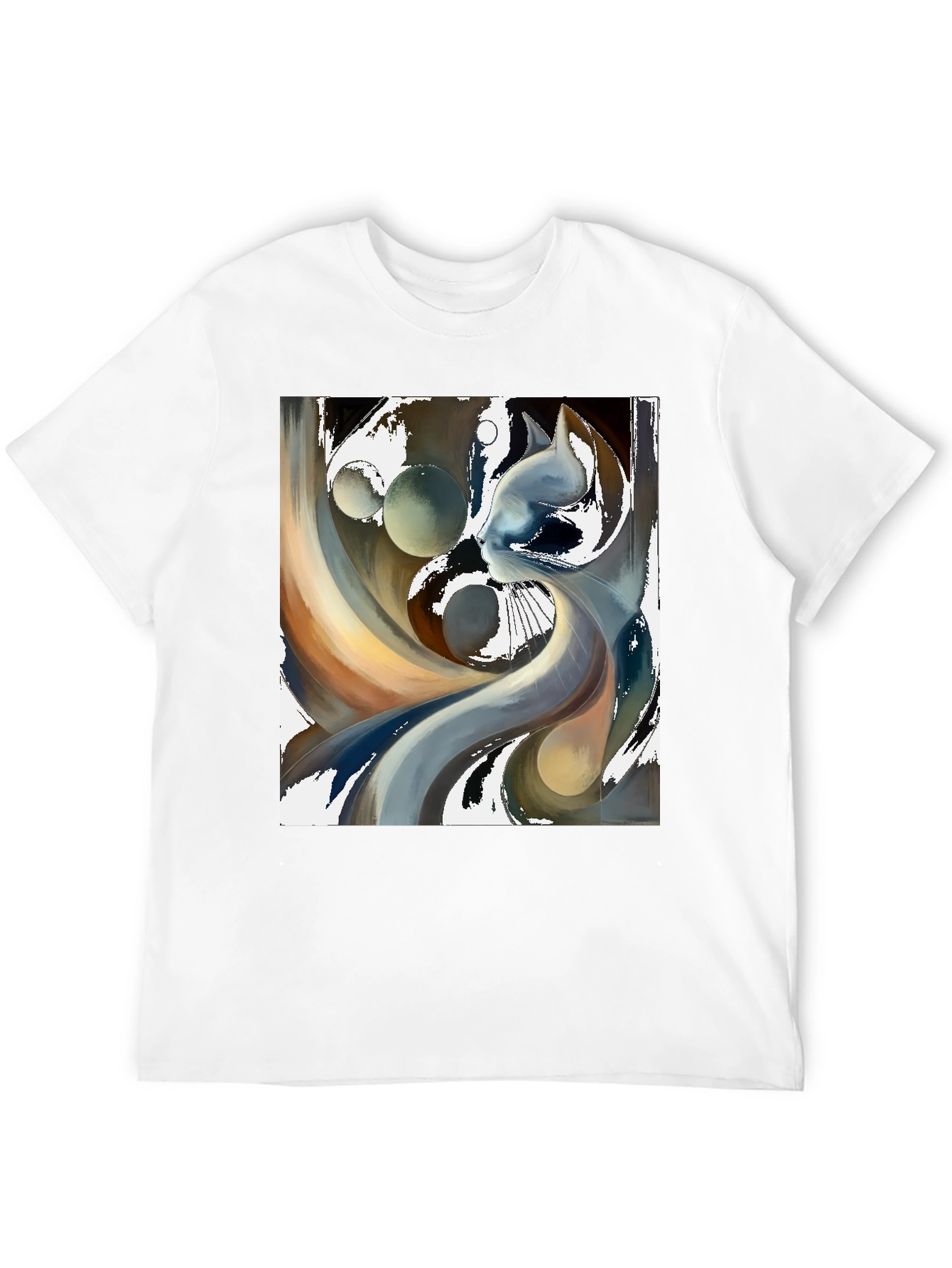 Abstract Cat Graphic Tee - Modern Art Black T-Shirt
