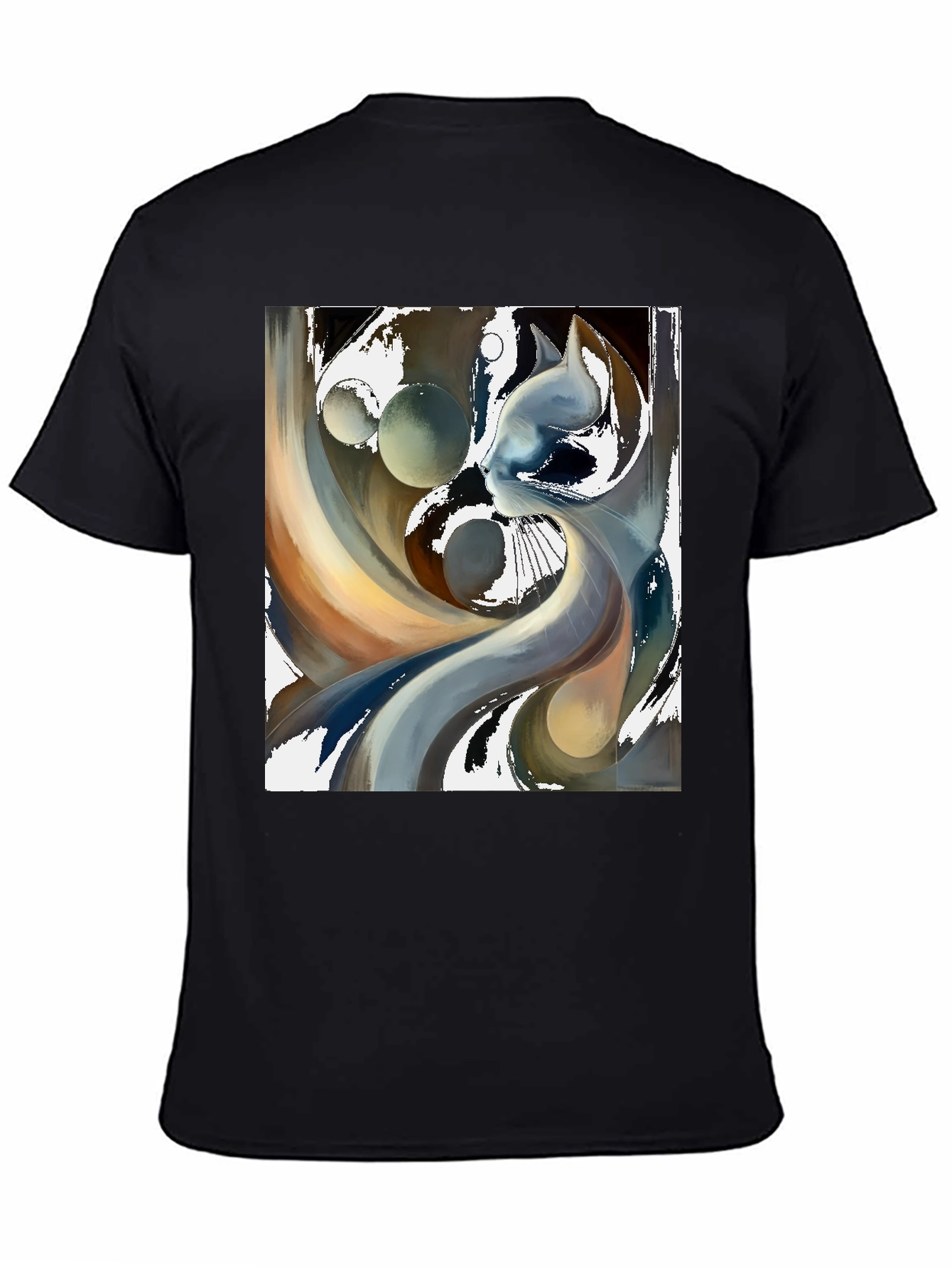 Abstract Cat Graphic Tee - Modern Art Black T-Shirt