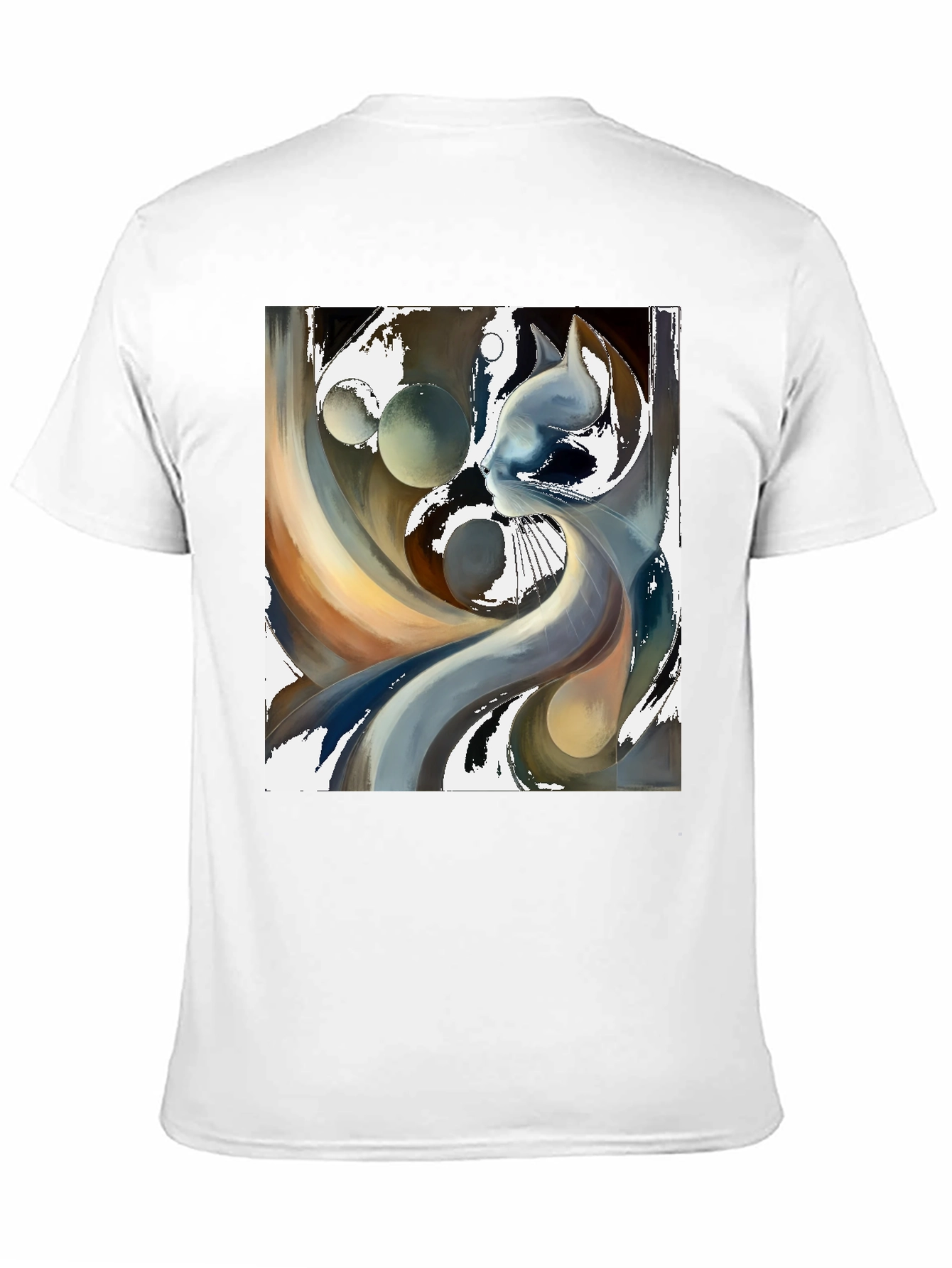 Abstract Cat Graphic Tee - Modern Art Black T-Shirt