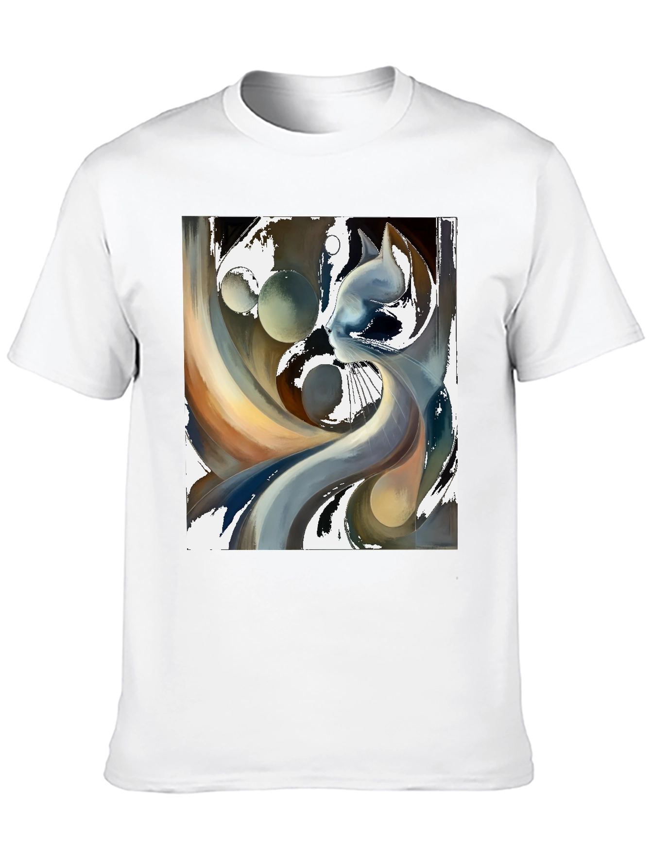 Abstract Cat Graphic Tee - Modern Art Black T-Shirt